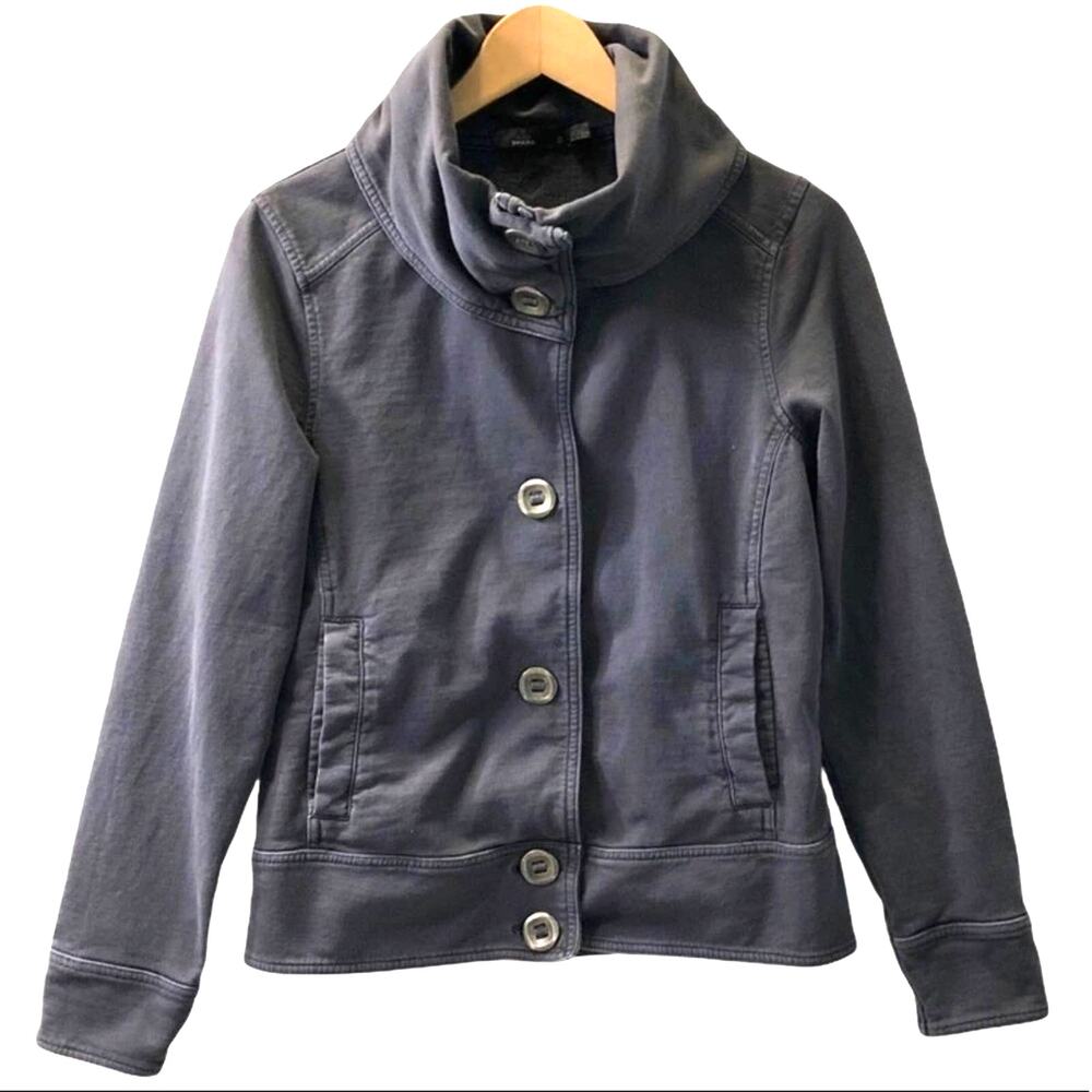 Prana metal button up jacket with funnel collar
